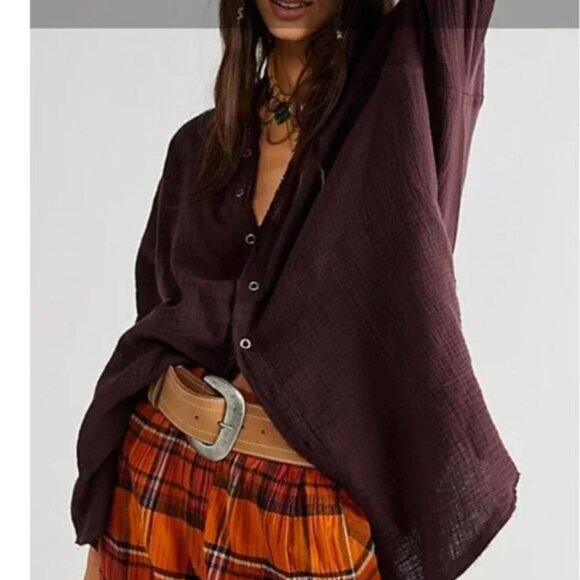 Free‎ People Summer Daydream Button Down Lagenlook Size XS - Picture 1 of 5
